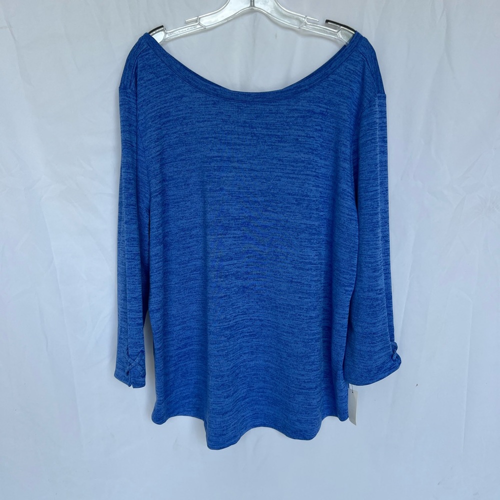 Talbots Lightweight Sweater Loose Fit Cross Back Boatneck 3/4 Sleeve Blue 2X